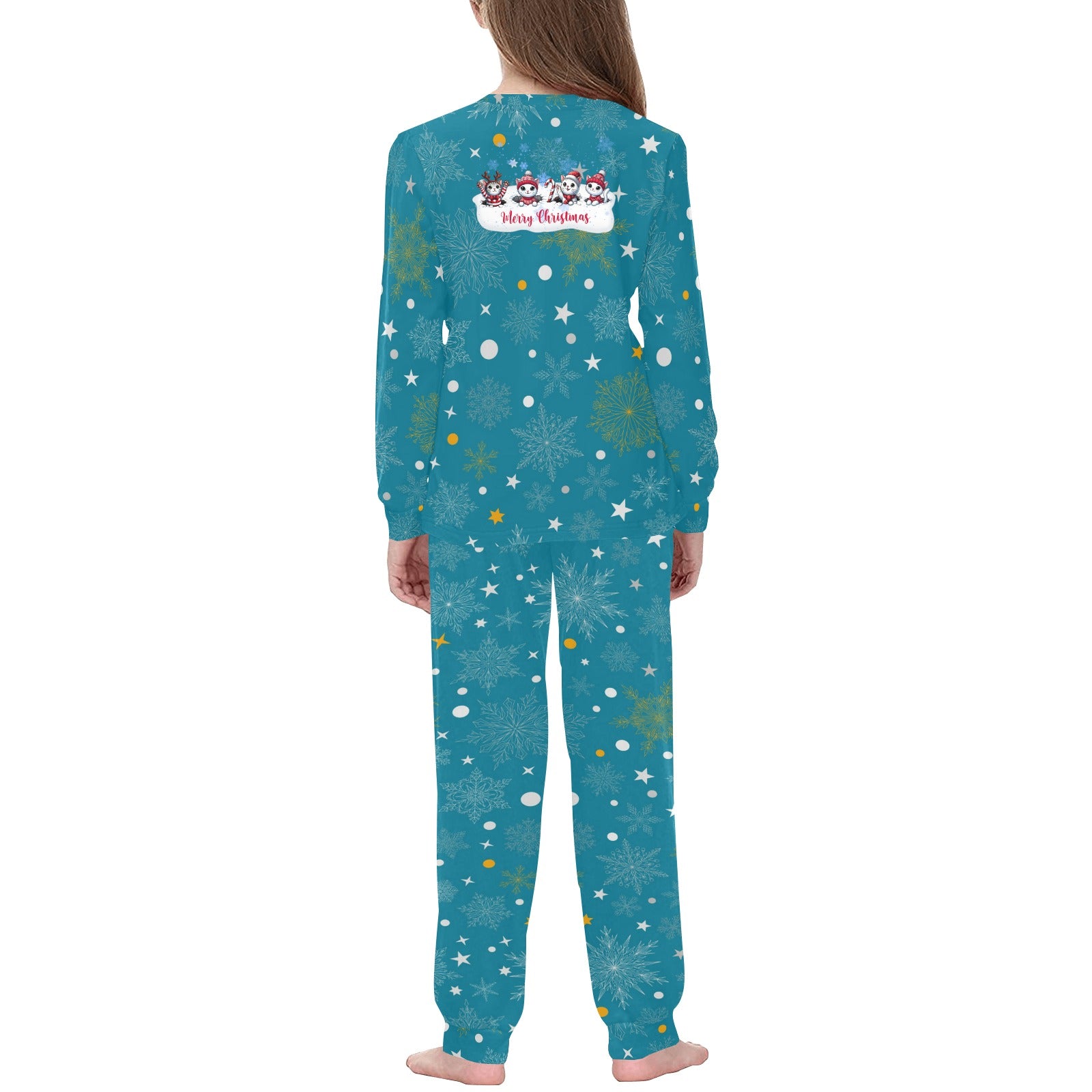Soft, Comfortable Kids Unisex PJ Set with Fun Winter Merry Christmas Kitties Design