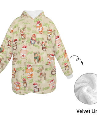 One-Size  Blanket Hoodie for Tots, Featuring Woodland Friends Celebrating Christmas