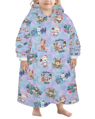 One-Size  Blanket Hoodie for Tots, Featuring Snowy Friends Celebrating Christmas