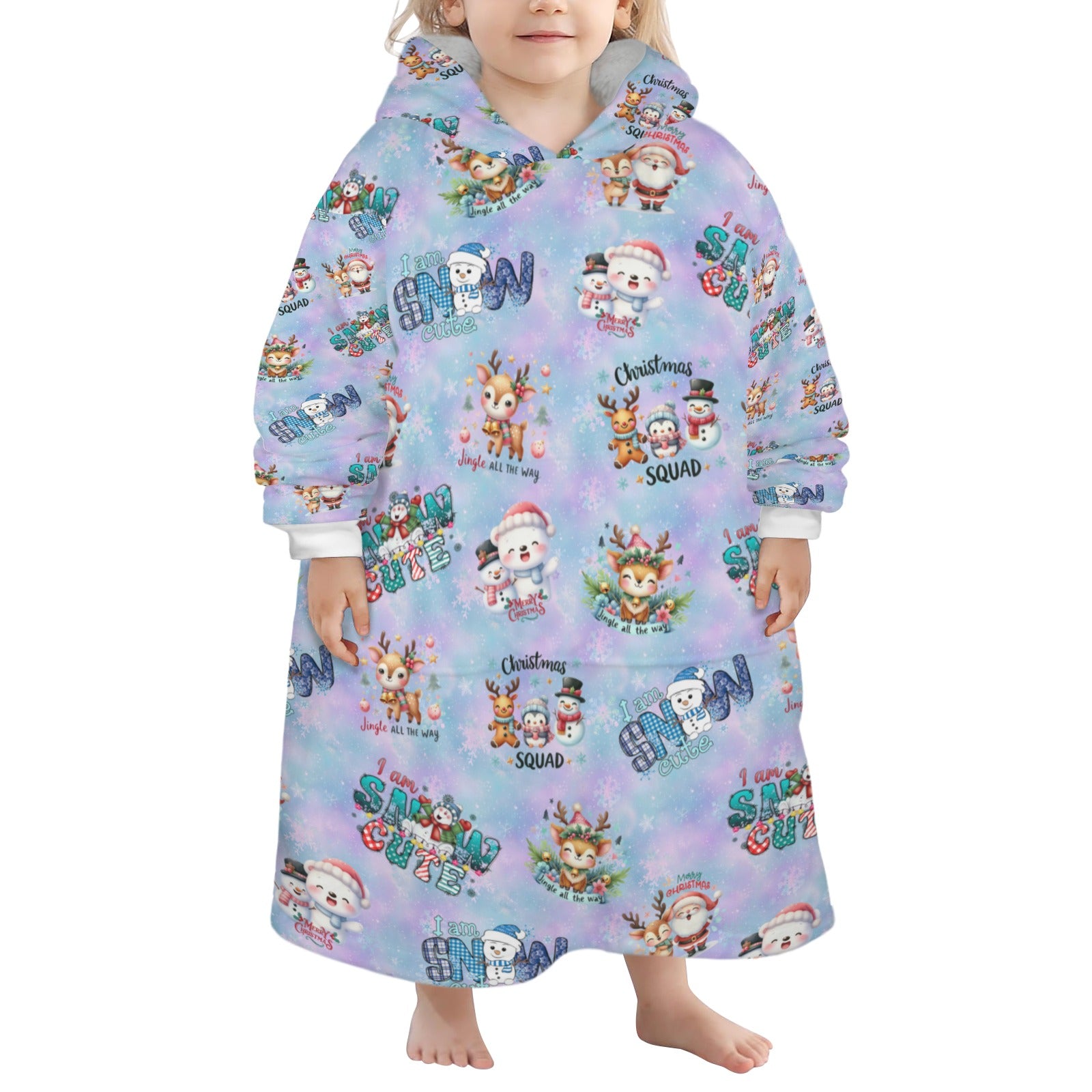One-Size  Blanket Hoodie for Tots, Featuring Snowy Friends Celebrating Christmas