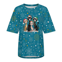 Drop Shoulder Baggy Tee with Cute Christmas Kitties, Unisex, Loungewear, Casual, Fun