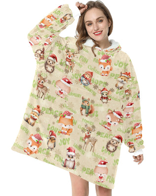 Gorgeously Soft and Snuggly Blanket Hoodie With Christmas-Woodland-Friends Design