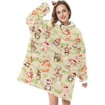 Gorgeously Soft and Snuggly Blanket Hoodie With Christmas-Woodland-Friends Design