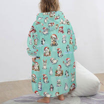 One-Size  Blanket Hoodie for Tots, Featuring Artic Friends Celebrating Christmas