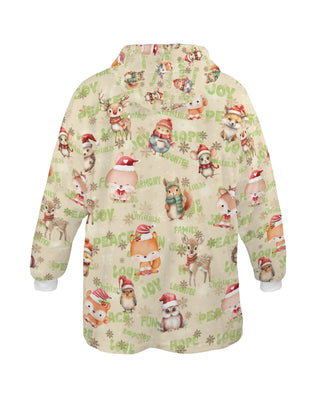 One-Size  Blanket Hoodie for Tots, Featuring Woodland Friends Celebrating Christmas