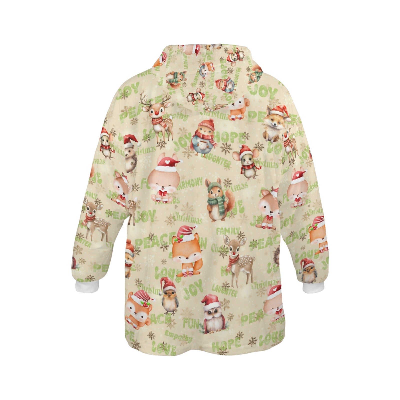 One-Size  Blanket Hoodie for Tots, Featuring Woodland Friends Celebrating Christmas