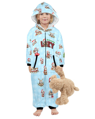 Adorable Christmas Sloths, Fleecy, Zip-Up Onesie Loungewear for Little Kids