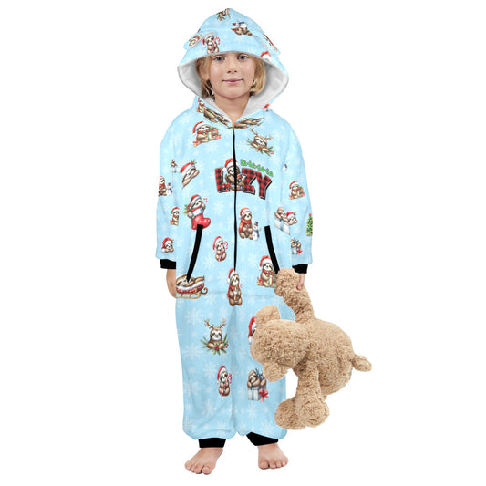 Adorable Christmas Sloths, Fleecy, Zip-Up Onesie Loungewear for Little Kids