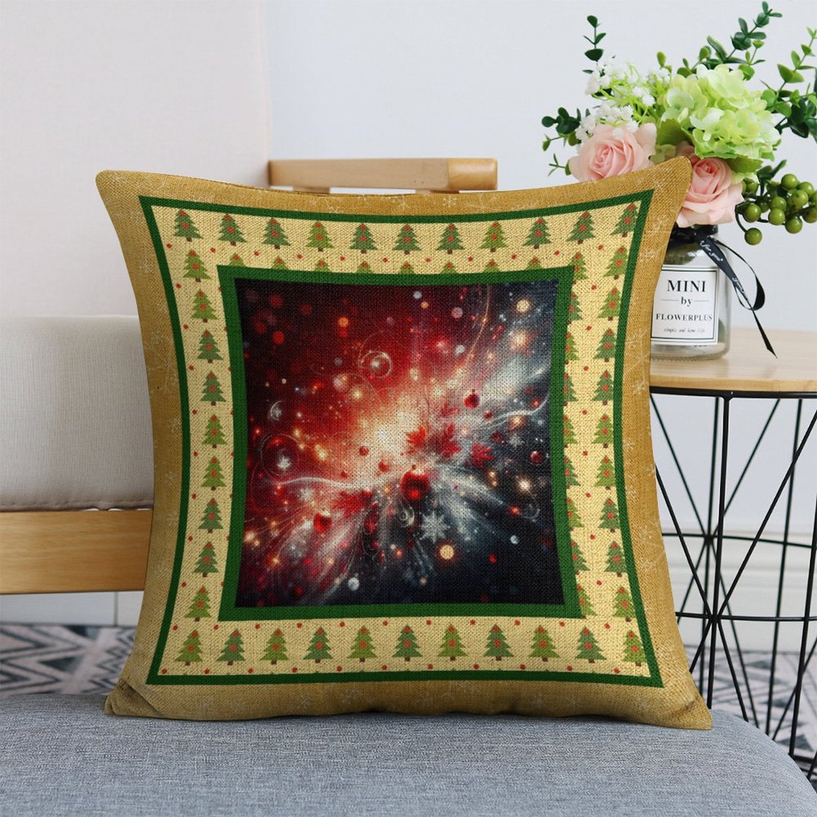 Set of 2 Cushion Covers with Matching (Not Same) Christmassy Designs