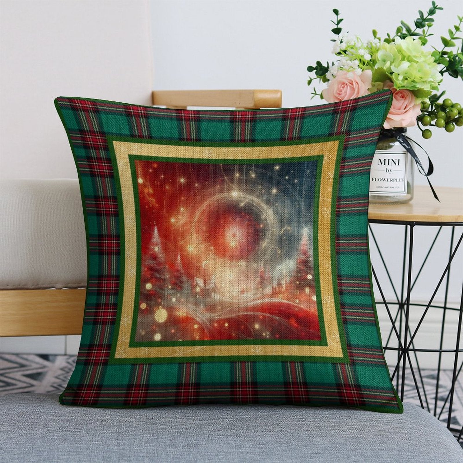 Set of 2 Cushion Covers with Matching (Not Same) Christmassy Designs