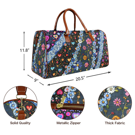 Boho Travel Bag Large Capacity Travel Bag-Large (Brown Short Patch) (1737)