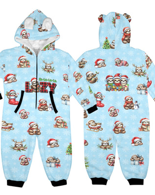 Adorable Christmas Sloths, Fleecy, Zip-Up Onesie Loungewear for Little Kids