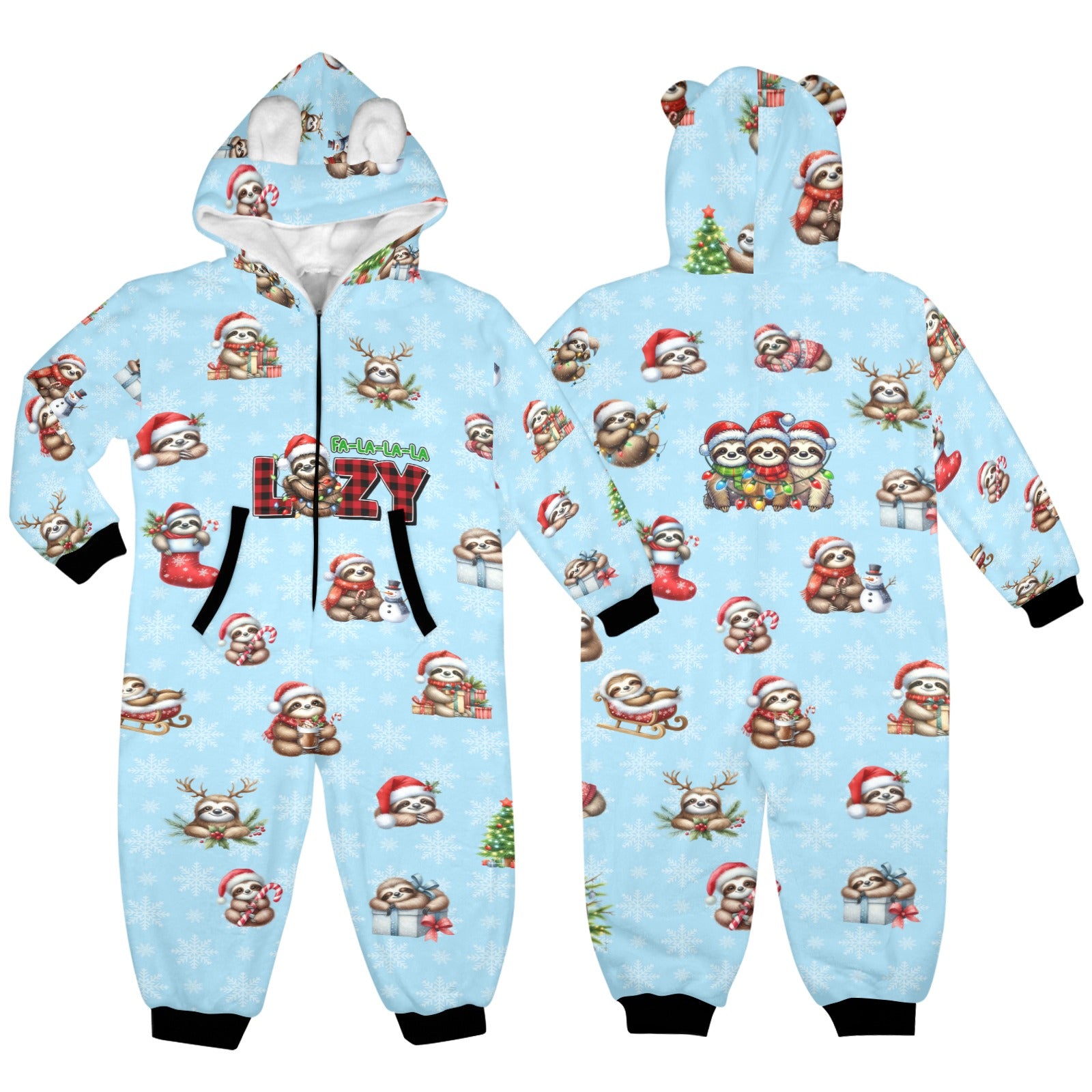 Adorable Christmas Sloths, Fleecy, Zip-Up Onesie Loungewear for Little Kids