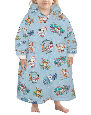 One-Size  Blanket Hoodie for Tots, Featuring Snowy Friends Celebrating Christmas
