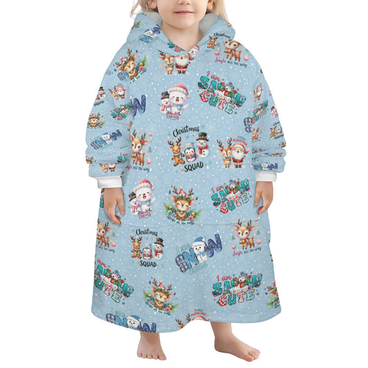 One-Size  Blanket Hoodie for Tots, Featuring Snowy Friends Celebrating Christmas