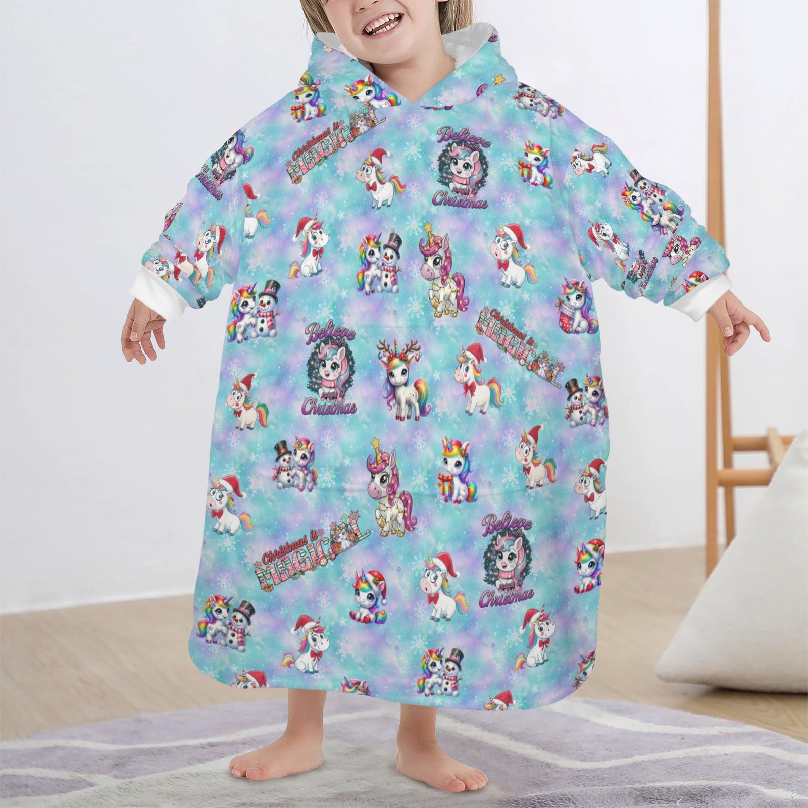 One-Size  Blanket Hoodie for Tots, Featuring Magical Friends Celebrating Christmas
