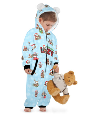 Adorable Christmas Sloths, Fleecy, Zip-Up Onesie Loungewear for Little Kids