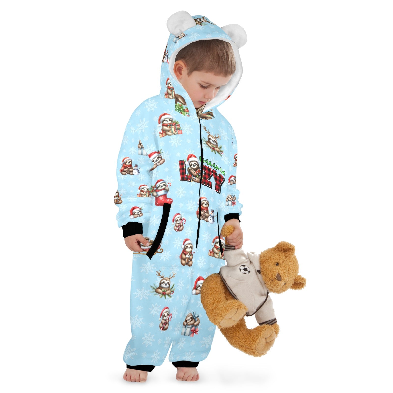 Adorable Christmas Sloths, Fleecy, Zip-Up Onesie Loungewear for Little Kids