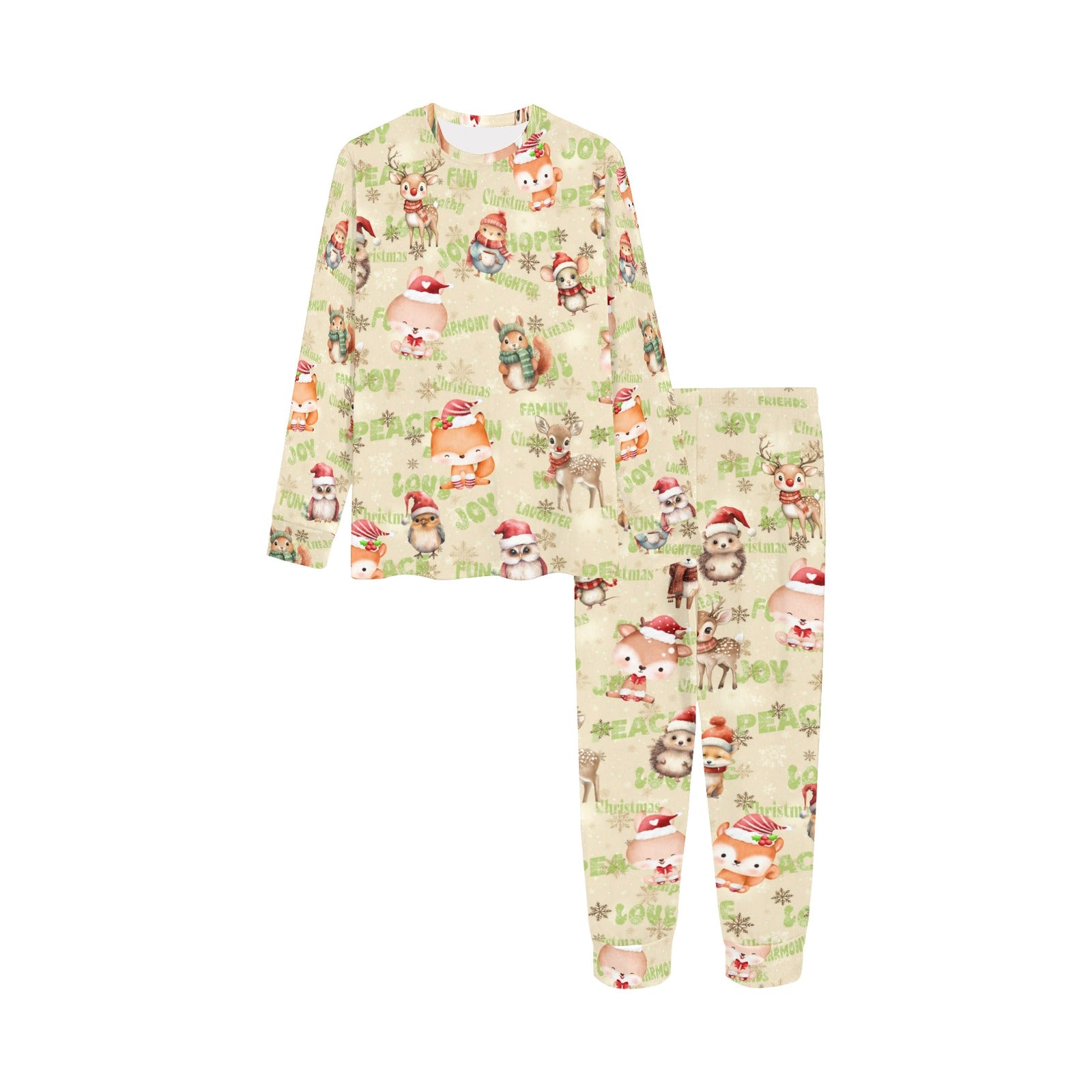 Soft, Comfortable Kids Unisex PJ Set with sweet 'Woodland Friends at Christmas' Design