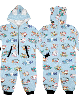 Christmas Snow Friends, Fleecy, Zip-Up Onesie Loungewear for Little Kids