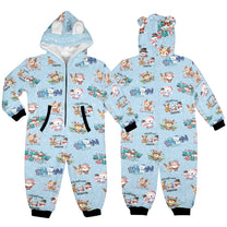 Christmas Snow Friends, Fleecy, Zip-Up Onesie Loungewear for Little Kids