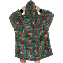 Gorgeously Soft and Snuggly Blanket Hoodie With Christmas Tartan Highland Cattle Design