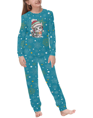 Soft, Comfortable Kids Unisex PJ Set with Fun Winter Merry Christmas Kitties Design