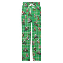Fleecy Feel Loungewear / PJ Bottoms with Cute Sleepy Christmas Sloths on Green Tartan