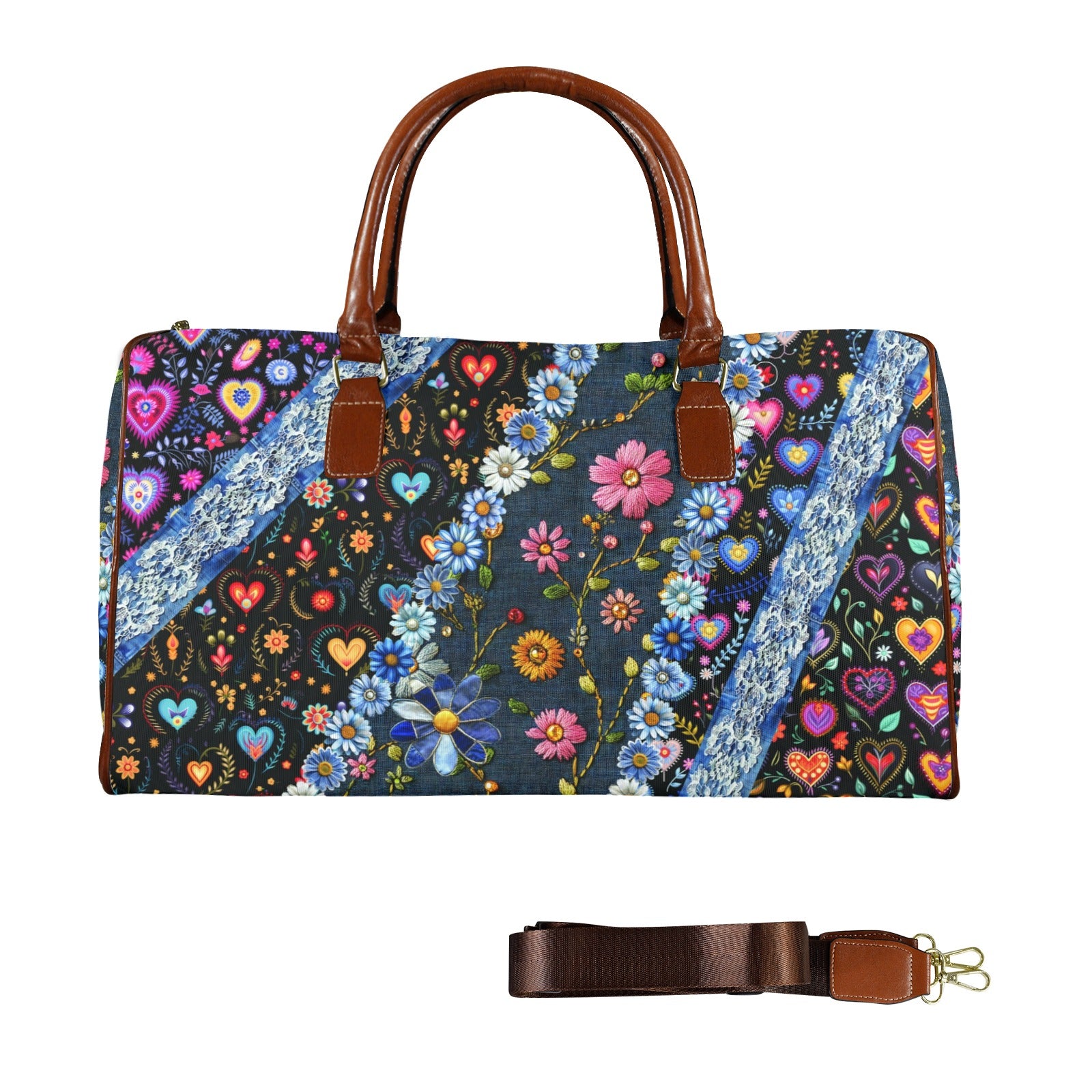 Boho Travel Bag Large Capacity Travel Bag-Large (Brown Short Patch) (1737)