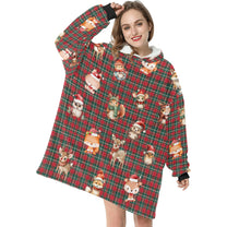 Gorgeously Soft and Snuggly Blanket Hoodie With Christmas Tartan Woodland Friends Design
