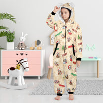 Christmas Sloths Fleecy Zip-Up Onesie Lounge Suit with Hood and Kangaroo Pocket, 8-15yrs