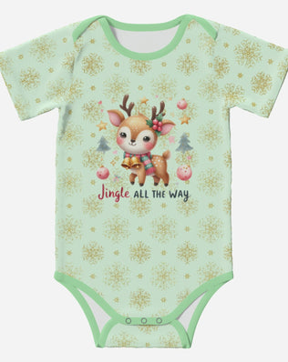 'Jingle All The Way' Reindeer; Super Cute Baby Short Sleeve Romper/Sleepsuit, Eco-Friendly Cotton