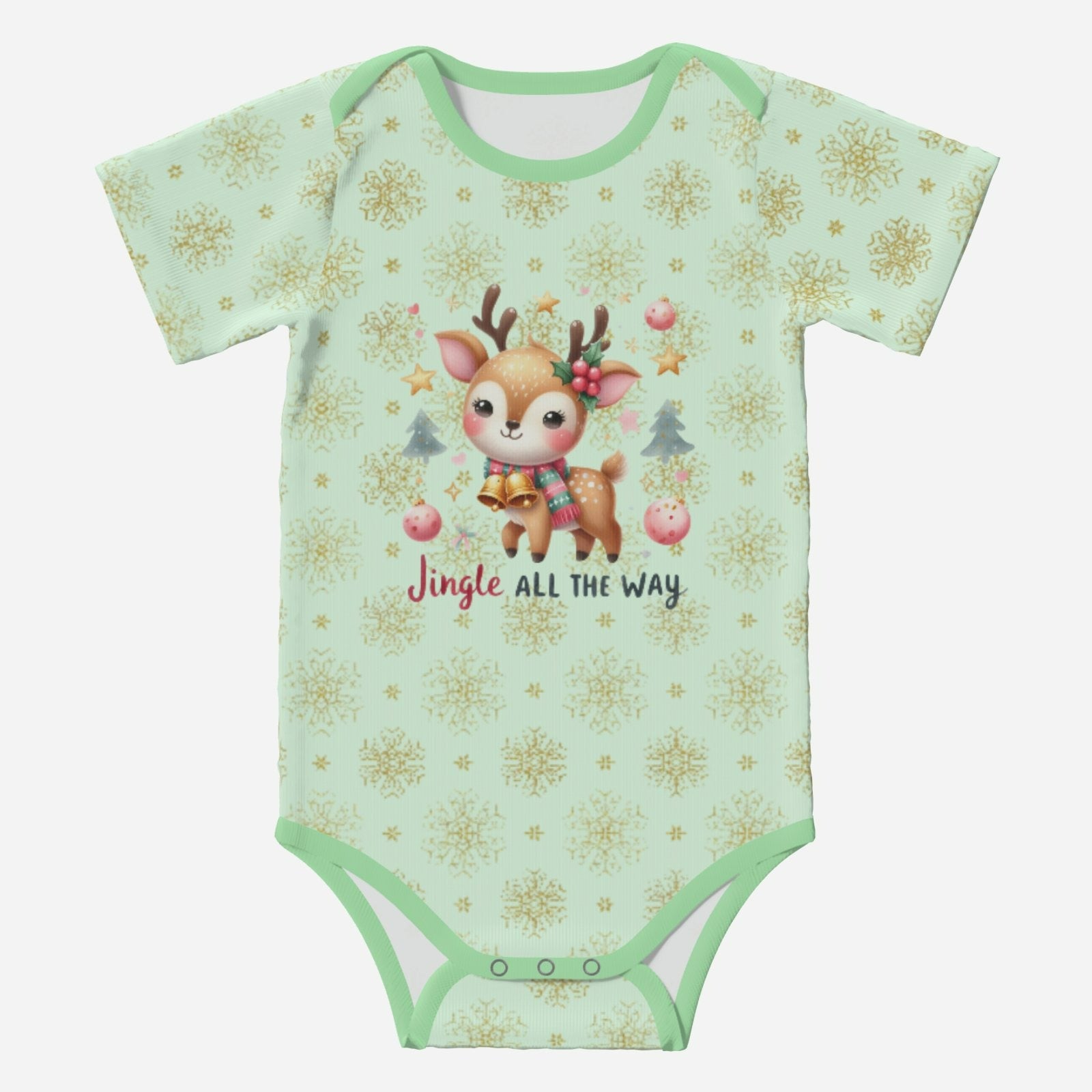'Jingle All The Way' Reindeer; Super Cute Baby Short Sleeve Romper/Sleepsuit, Eco-Friendly Cotton