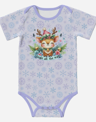 'Jingle All The Way' Reindeer; Super Cute Baby Short Sleeve Romper/Sleepsuit, Eco-Friendly Cotton