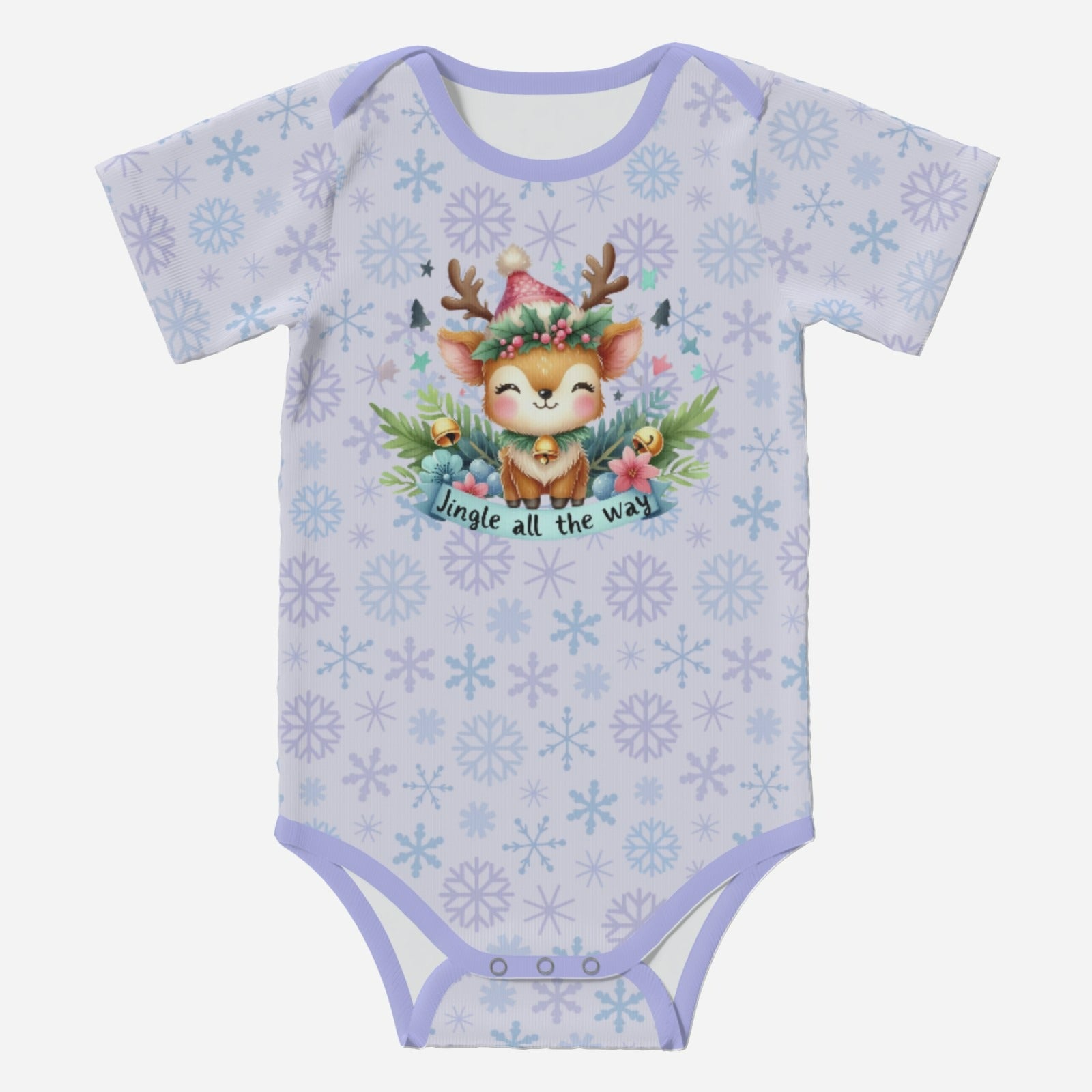 'Jingle All The Way' Reindeer; Super Cute Baby Short Sleeve Romper/Sleepsuit, Eco-Friendly Cotton