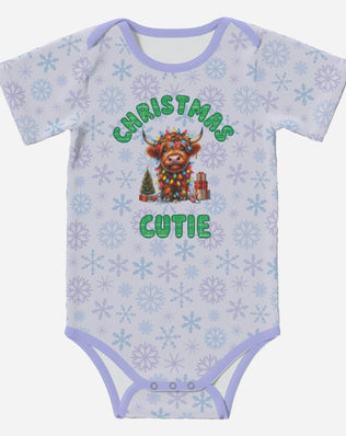 'CHRISTMAS CUTIE' Highland Cows; Short Sleeve Romper/Sleepsuits, Eco-Friendly Cotton