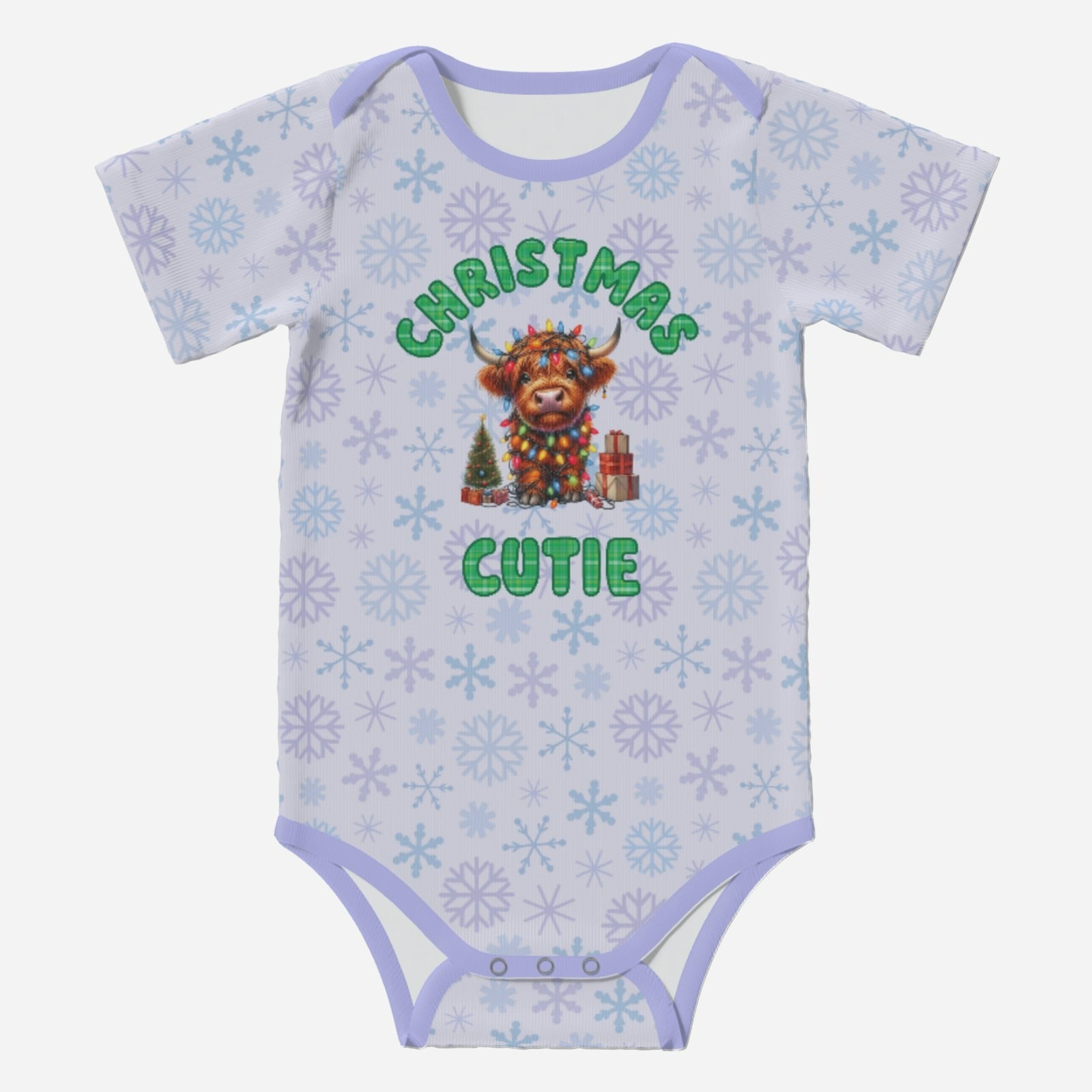 'CHRISTMAS CUTIE' Highland Cows; Short Sleeve Romper/Sleepsuits, Eco-Friendly Cotton