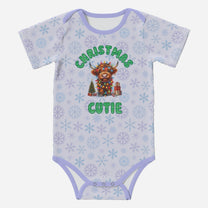 'CHRISTMAS CUTIE' Highland Cows; Short Sleeve Romper/Sleepsuits, Eco-Friendly Cotton