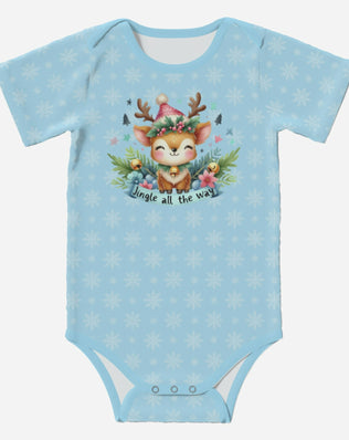 'Jingle All The Way' Reindeer; Super Cute Baby Short Sleeve Romper/Sleepsuit, Eco-Friendly Cotton