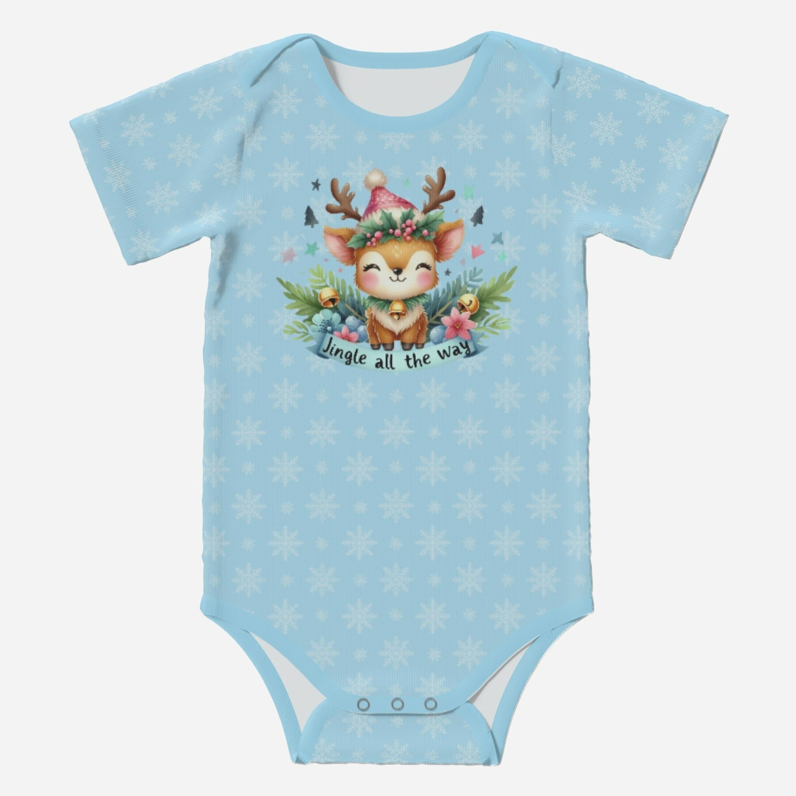 'Jingle All The Way' Reindeer; Super Cute Baby Short Sleeve Romper/Sleepsuit, Eco-Friendly Cotton