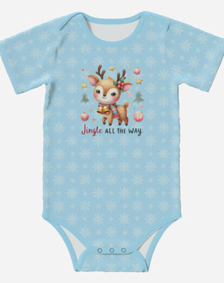 'Jingle All The Way' Reindeer; Super Cute Baby Short Sleeve Romper/Sleepsuit, Eco-Friendly Cotton