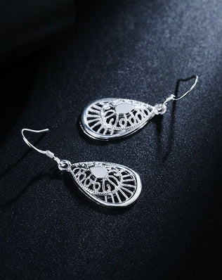 Hot Selling 925 Sterling Silver vintage earrings high quality Fashion Jewelry Christmas Gift Carved water drops
