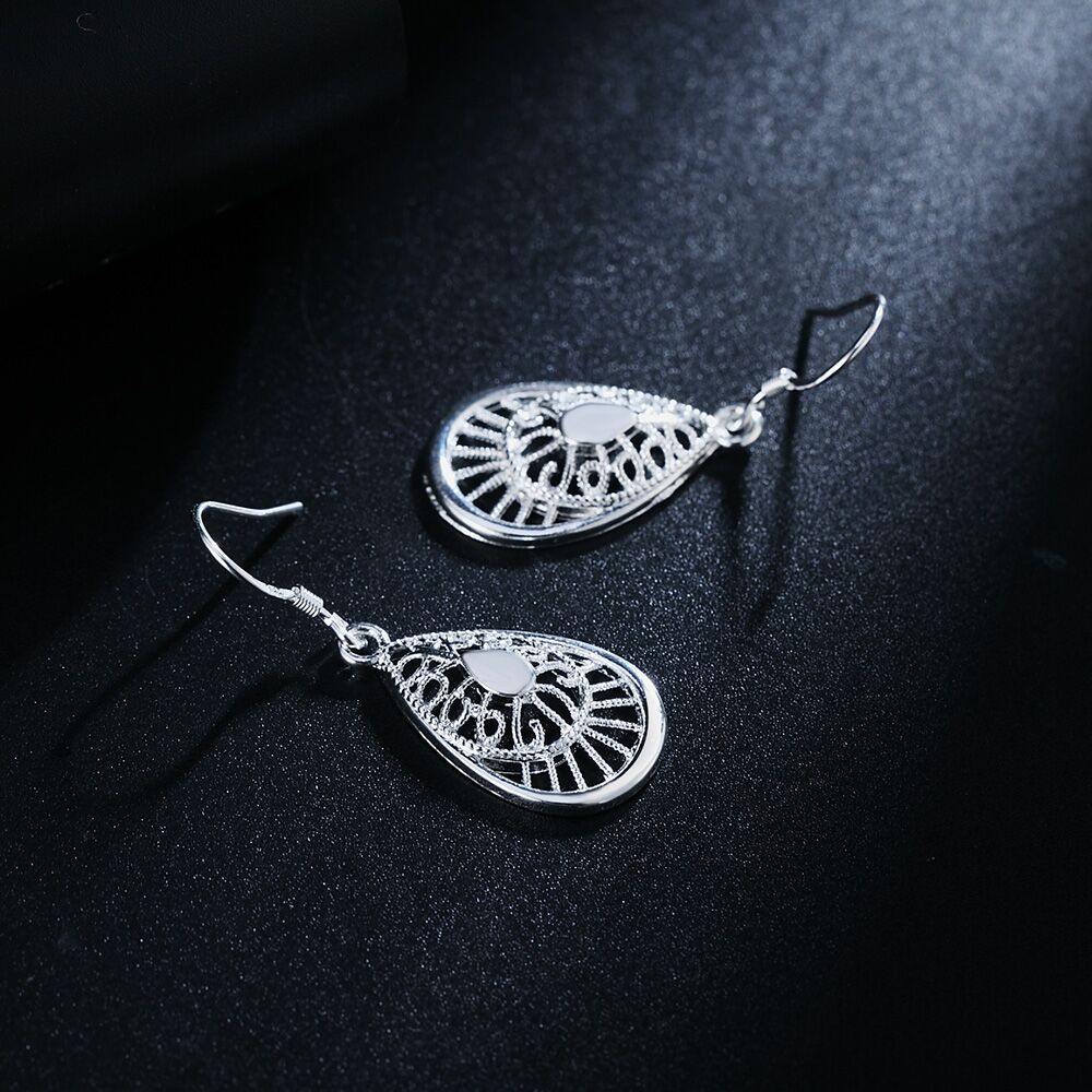 Hot Selling 925 Sterling Silver vintage earrings high quality Fashion Jewelry Christmas Gift Carved water drops