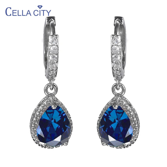 Cellacity water drop shape drop earrings 925 sterling silver earrings for charm lady with 7*9mm gemstones wedding party gift