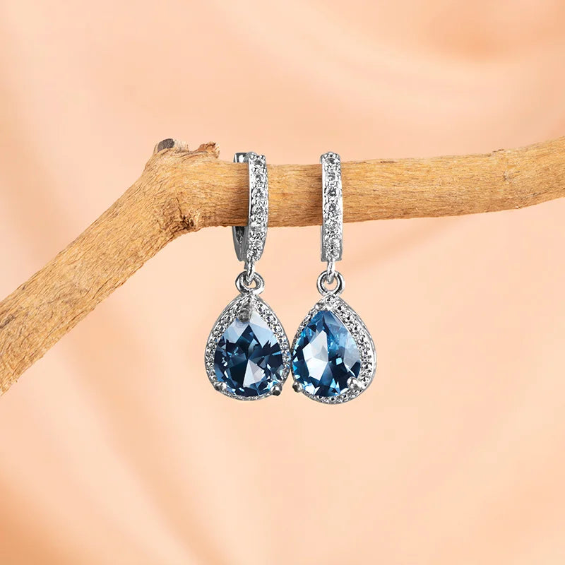 Cellacity water drop shape drop earrings 925 sterling silver earrings for charm lady with 7*9mm gemstones wedding party gift