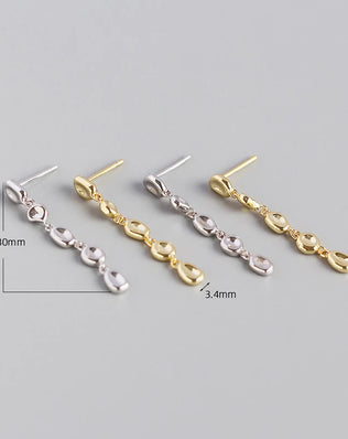 925  Sterling Silver Bean Beads Drop Earrings, Optional 18k Gold Plating