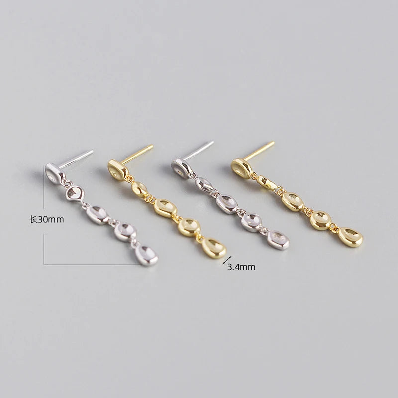 925  Sterling Silver Bean Beads Drop Earrings, Optional 18k Gold Plating