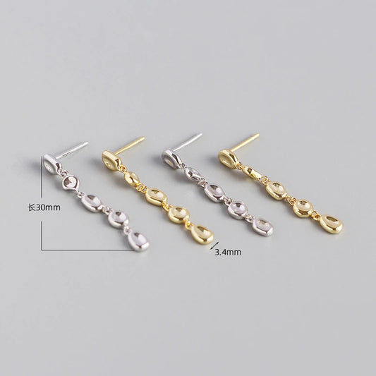 925  Sterling Silver Bean Beads Drop Earrings, Optional 18k Gold Plating