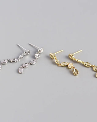 925  Sterling Silver Bean Beads Drop Earrings, Optional 18k Gold Plating