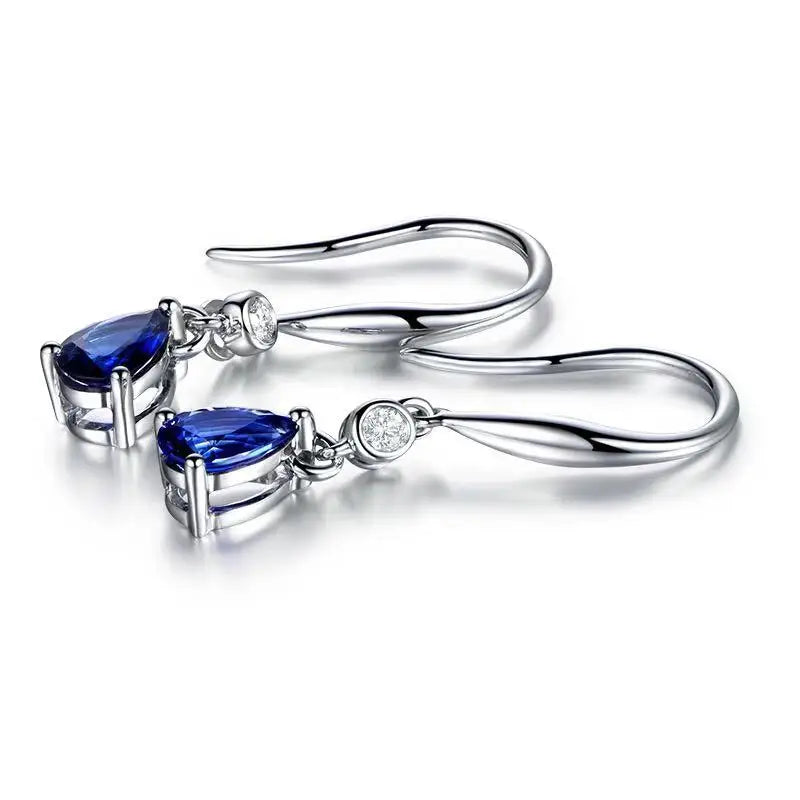 Silver 925 Earrings Water Drop Shape Zircon Gemstones